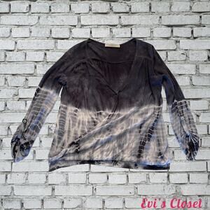 MALLOY Grey  V Neck Tie-Dye Blouse/Top Size L